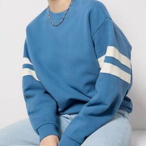 Clare V Oversized Varsity Sweatshirt In Desert Blue/Cream